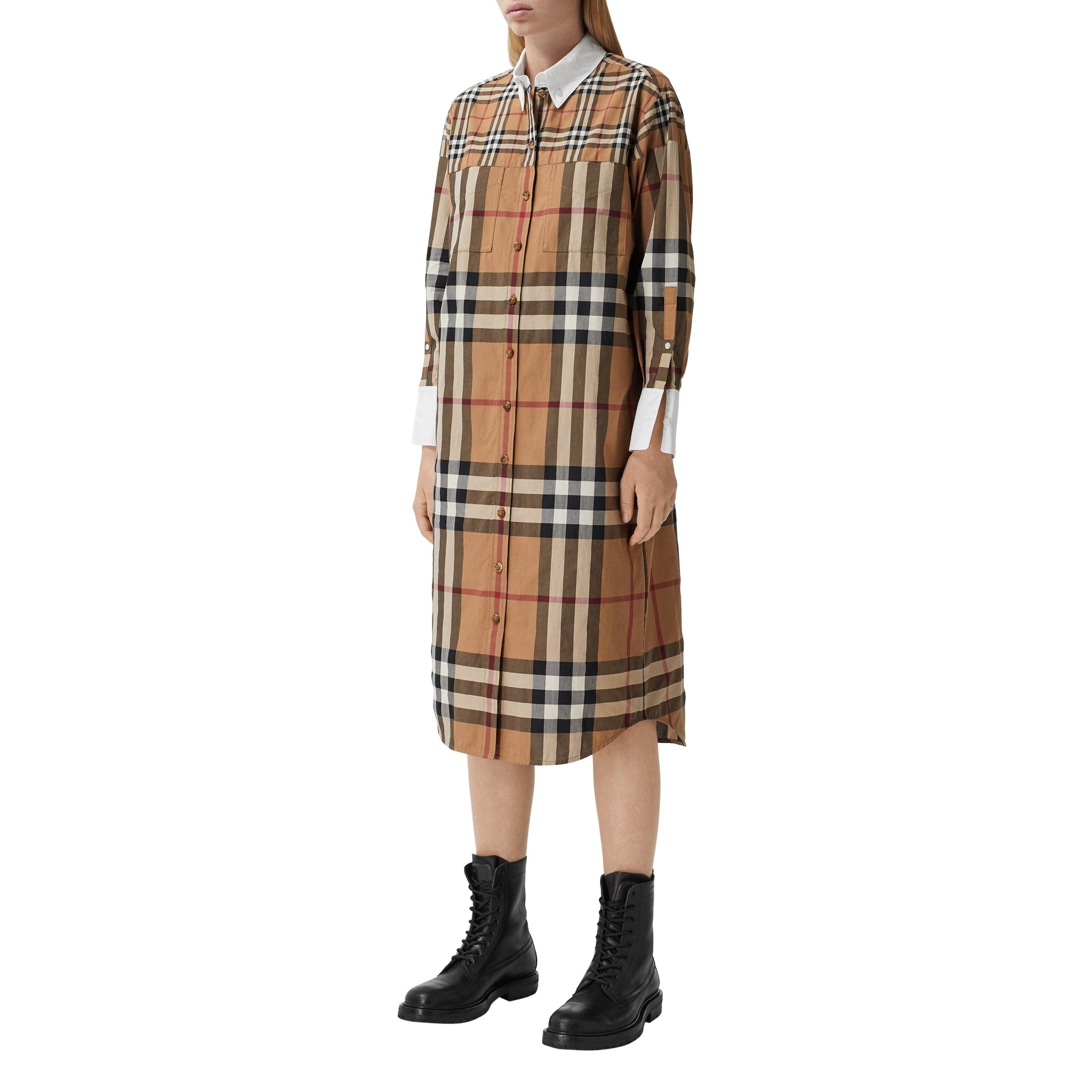 Robe chemise oversize en coton Check - Birch Brown