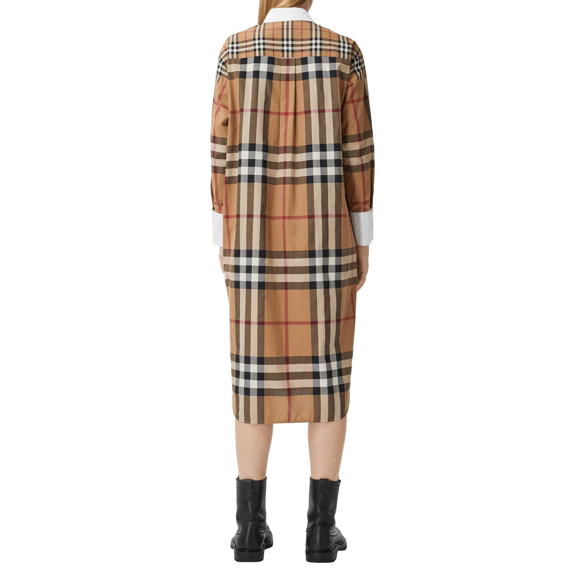 Robe chemise oversize en coton Check - Birch Brown