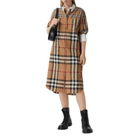 Robe chemise oversize en coton Check - Birch Brown