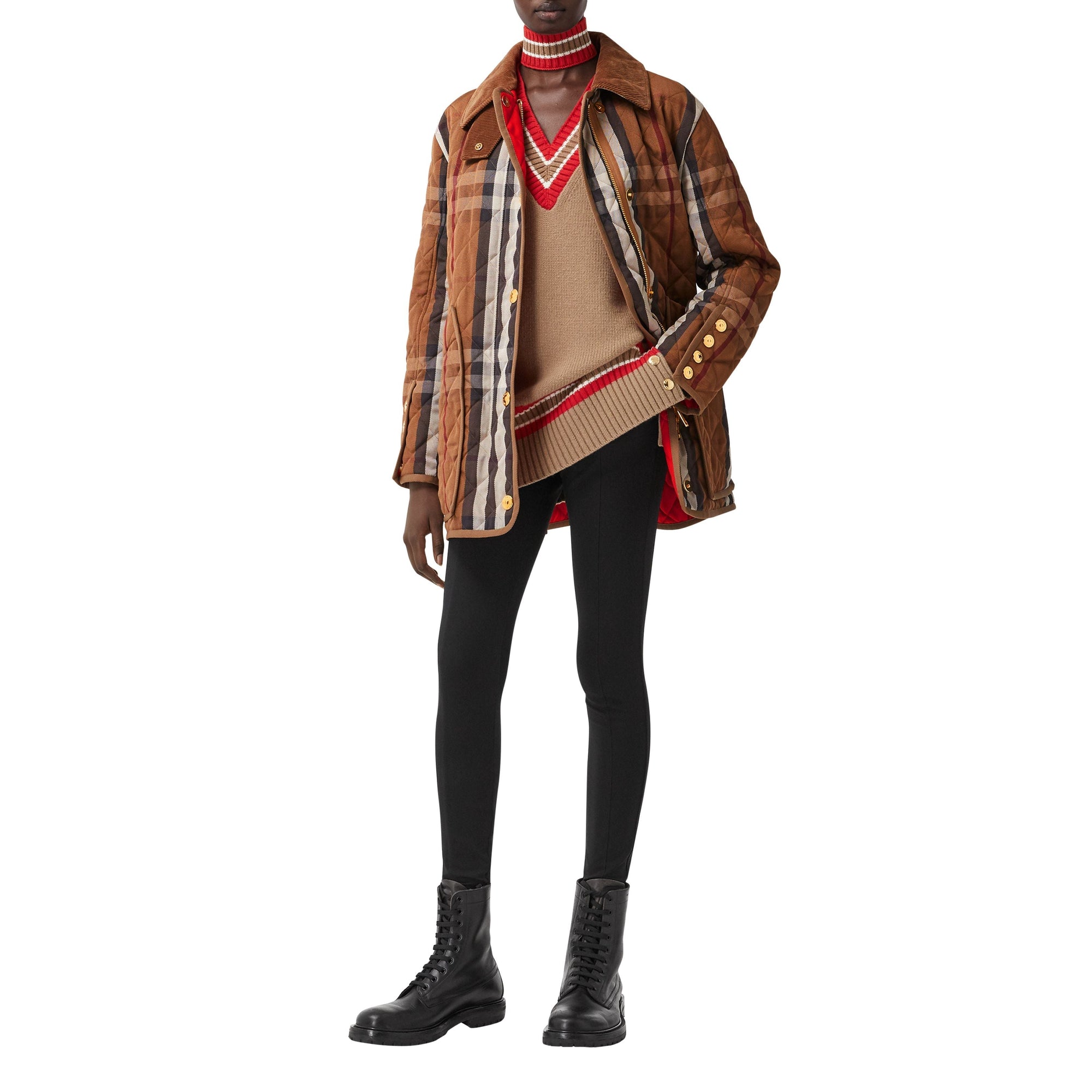 Veste de campagne matelassée en coton technique Check - Birch Brown