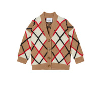 Cardigan en laine et cachemire argyle jacquard - Camel