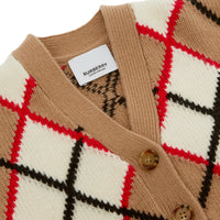 Cardigan en laine et cachemire argyle jacquard - Camel