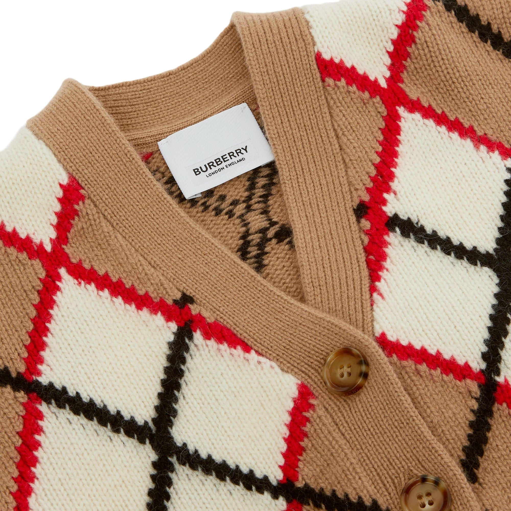 Cardigan en laine et cachemire argyle jacquard - Camel