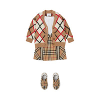 Cardigan en laine et cachemire argyle jacquard - Camel