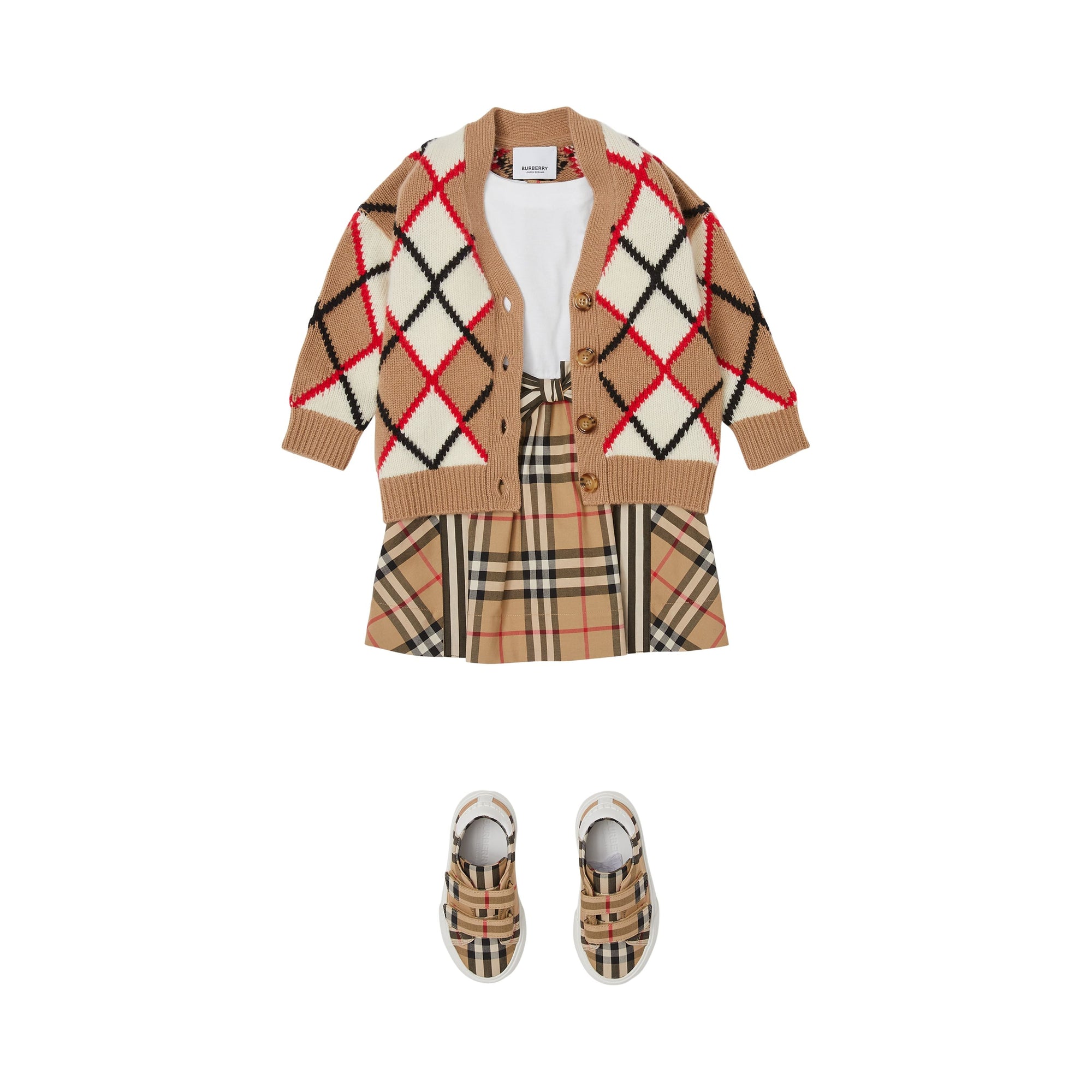 Cardigan en laine et cachemire argyle jacquard - Camel