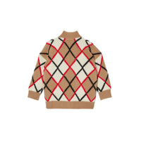 Cardigan en laine et cachemire argyle jacquard - Camel