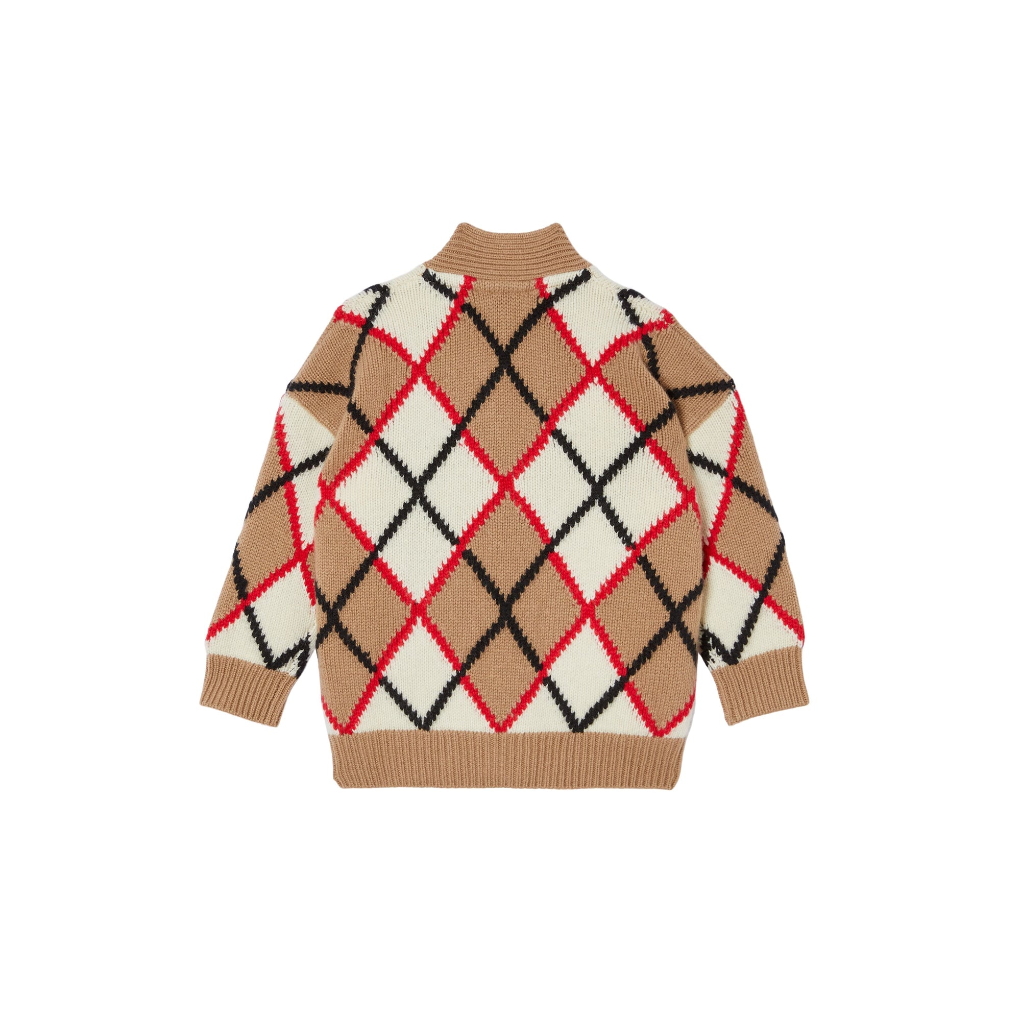 Cardigan en laine et cachemire argyle jacquard - Camel