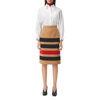 Jupe crayon en laine rayée - Camel Stripe