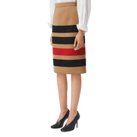 Jupe crayon en laine rayée - Camel Stripe