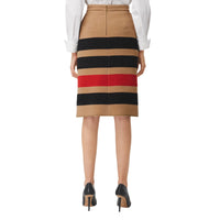 Jupe crayon en laine rayée - Camel Stripe