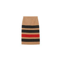 Jupe crayon en laine rayée - Camel Stripe