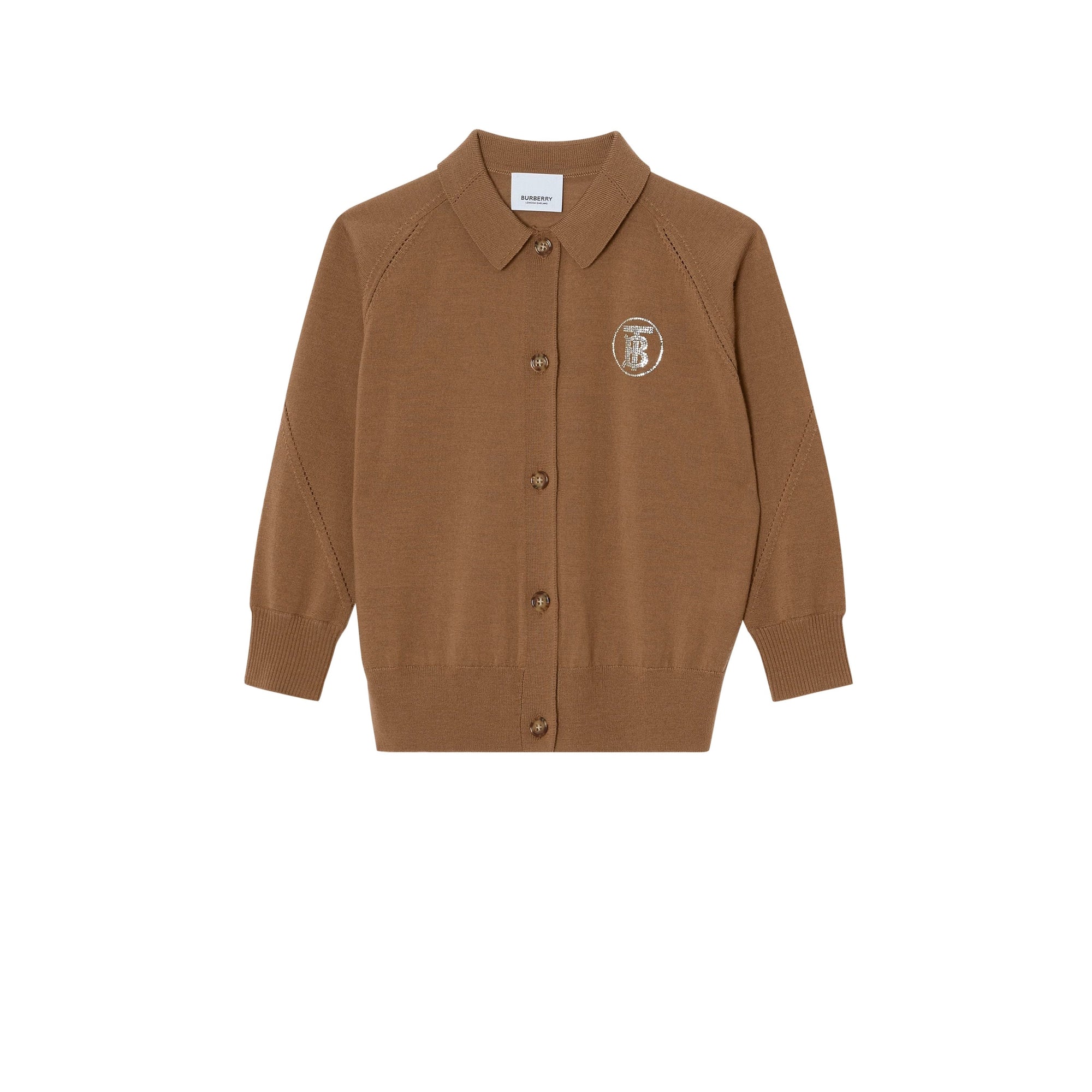 Cardigan en laine avec Monogram en cristaux - Oak Brown