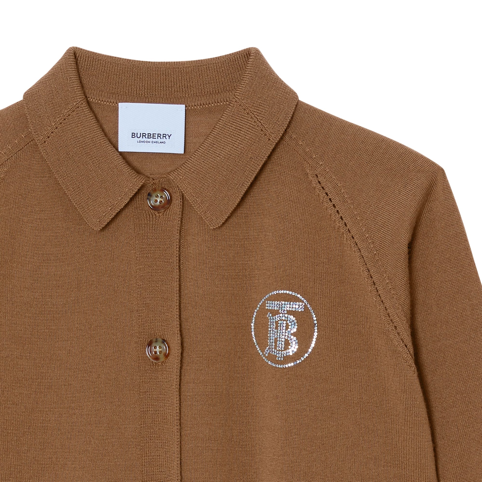 Cardigan en laine avec Monogram en cristaux - Oak Brown