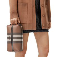 Pochette de voyage en tissu check et cuir - Dark Birch Brown