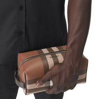 Pochette de voyage en tissu check et cuir - Dark Birch Brown