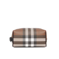 Pochette de voyage en tissu check et cuir - Dark Birch Brown