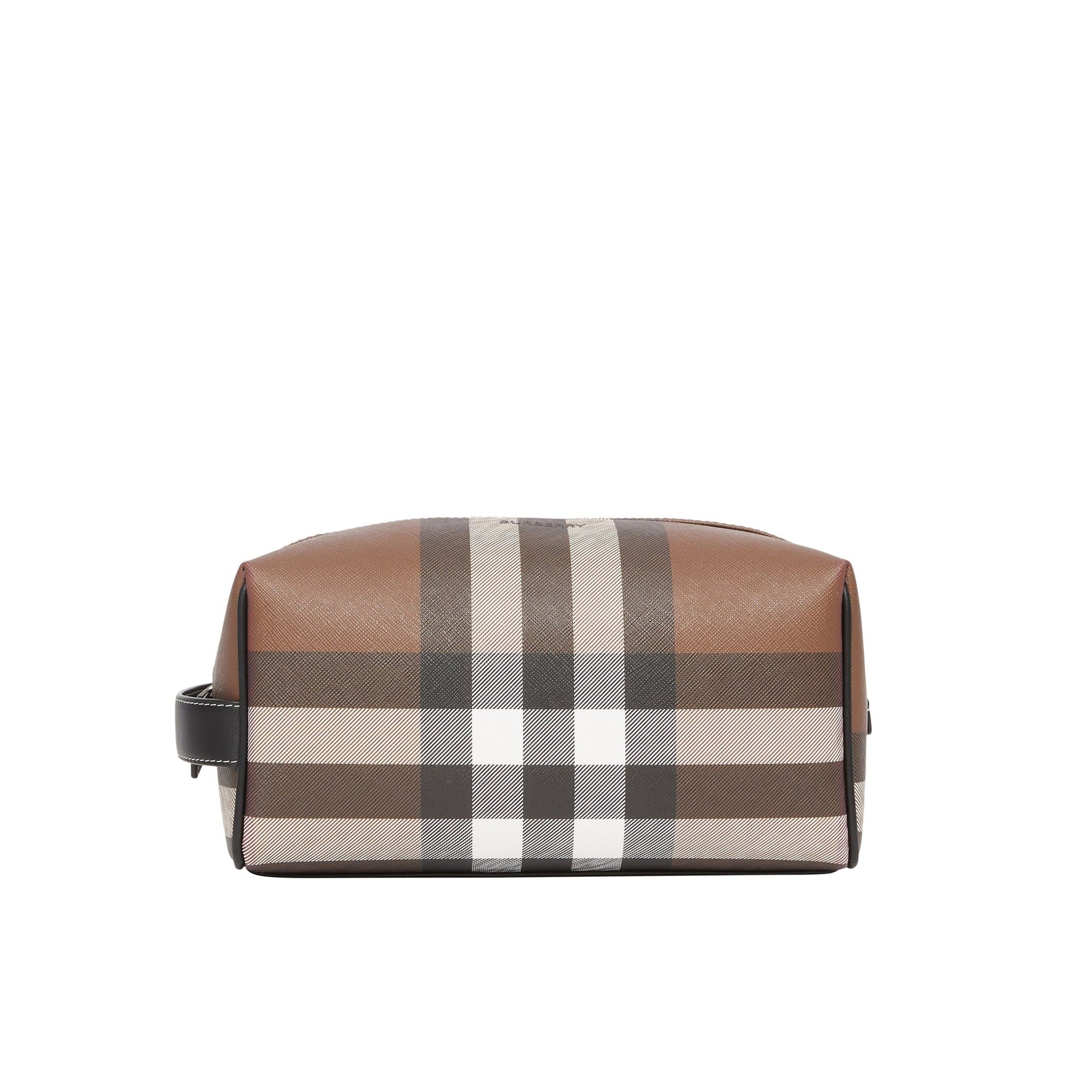 Pochette de voyage en tissu check et cuir - Dark Birch Brown
