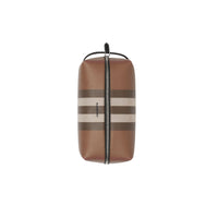 Pochette de voyage en tissu check et cuir - Dark Birch Brown