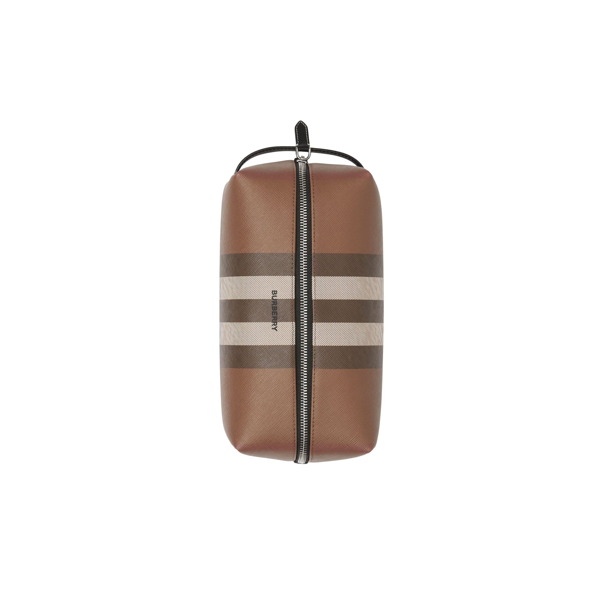 Pochette de voyage en tissu check et cuir - Dark Birch Brown