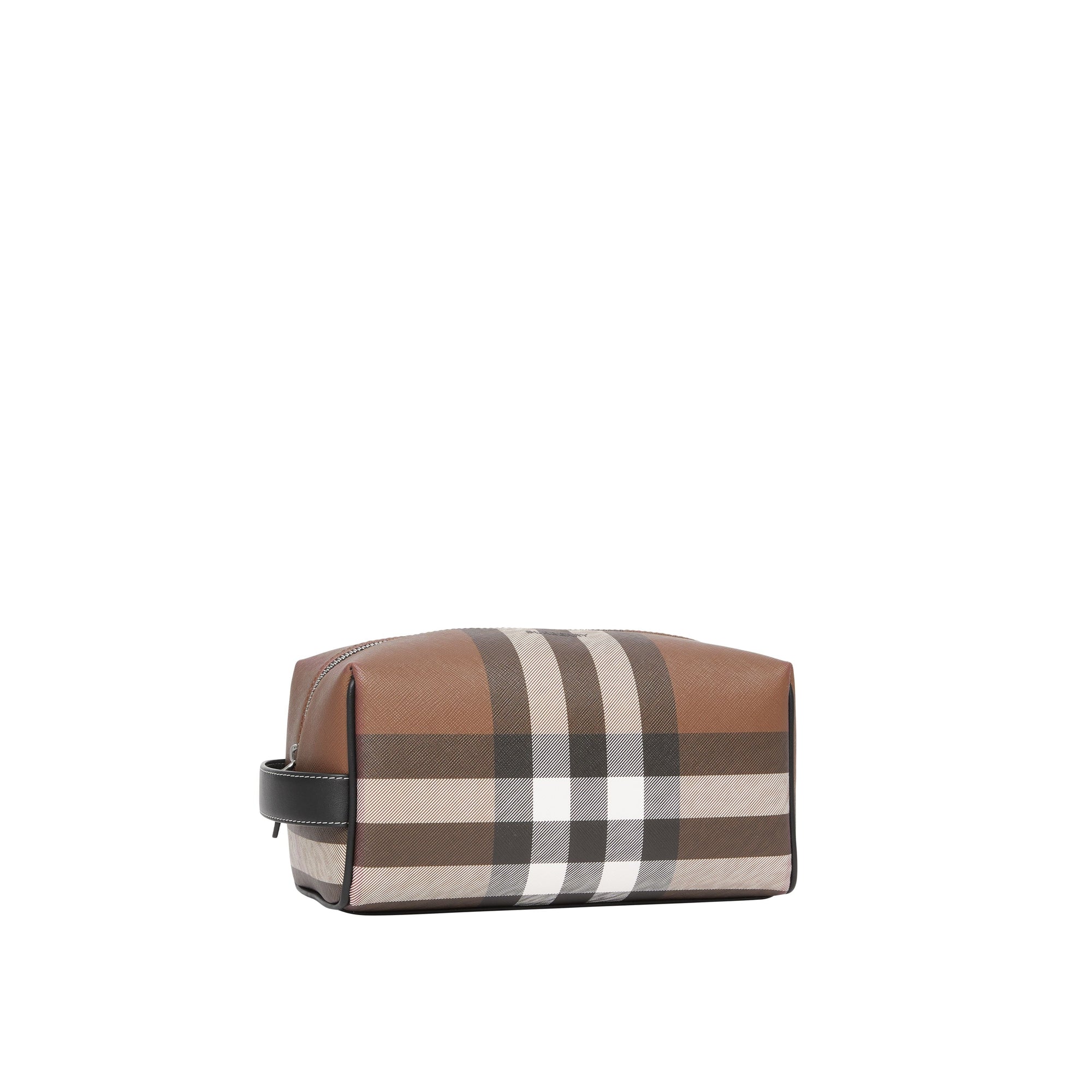 Pochette de voyage en tissu check et cuir - Dark Birch Brown