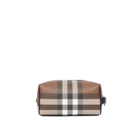 Pochette de voyage en tissu check et cuir - Dark Birch Brown