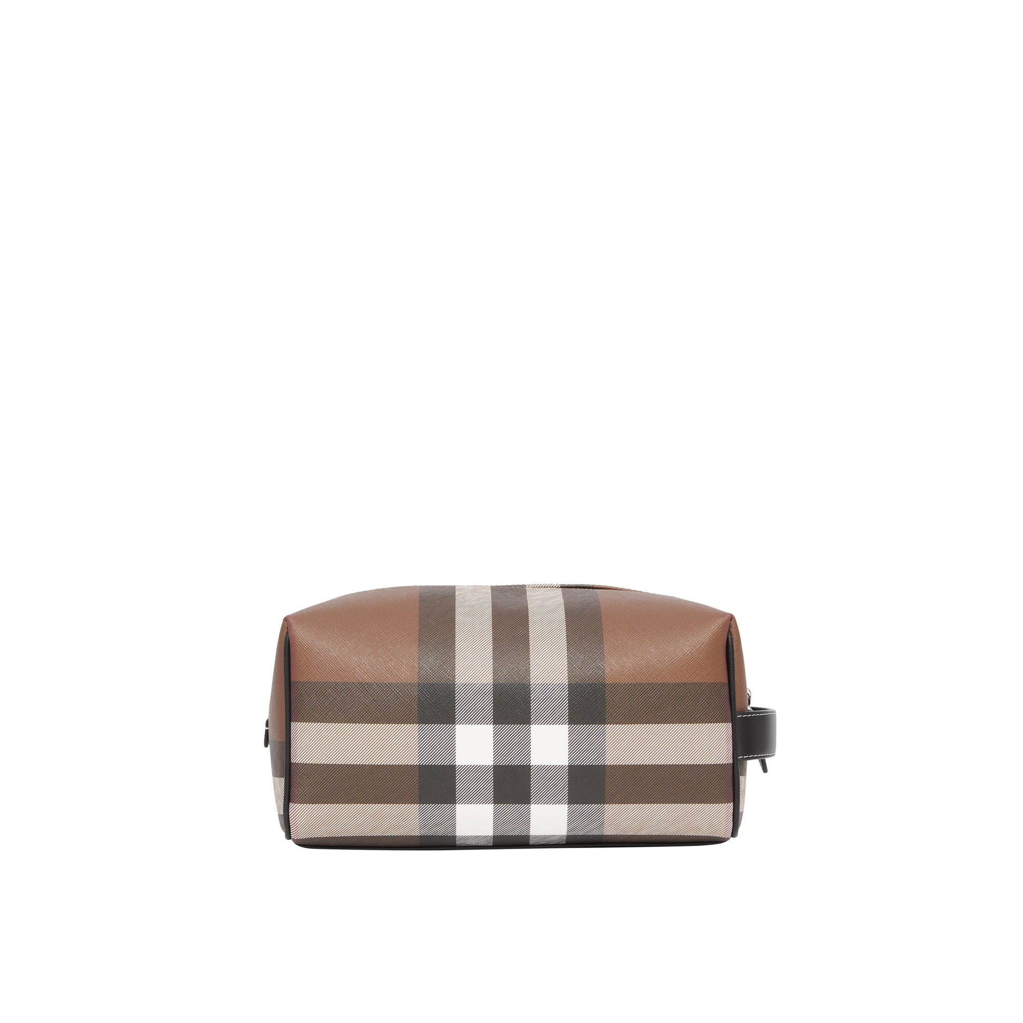 Pochette de voyage en tissu check et cuir - Dark Birch Brown