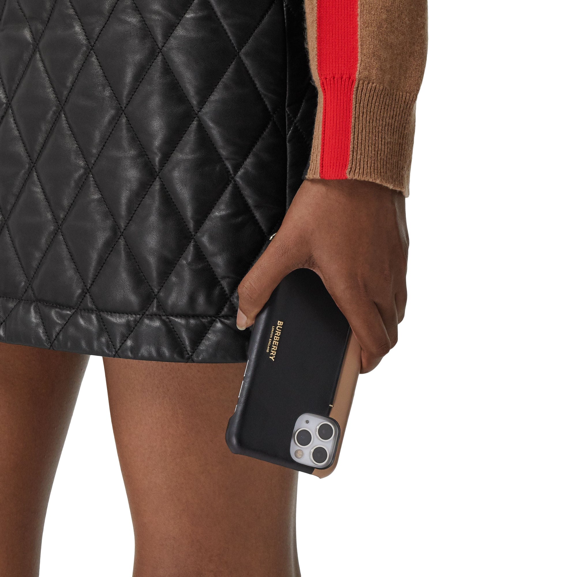 Coque pour iPhone 11 Pro en cuir bicolore avec lanière - Black & Camel