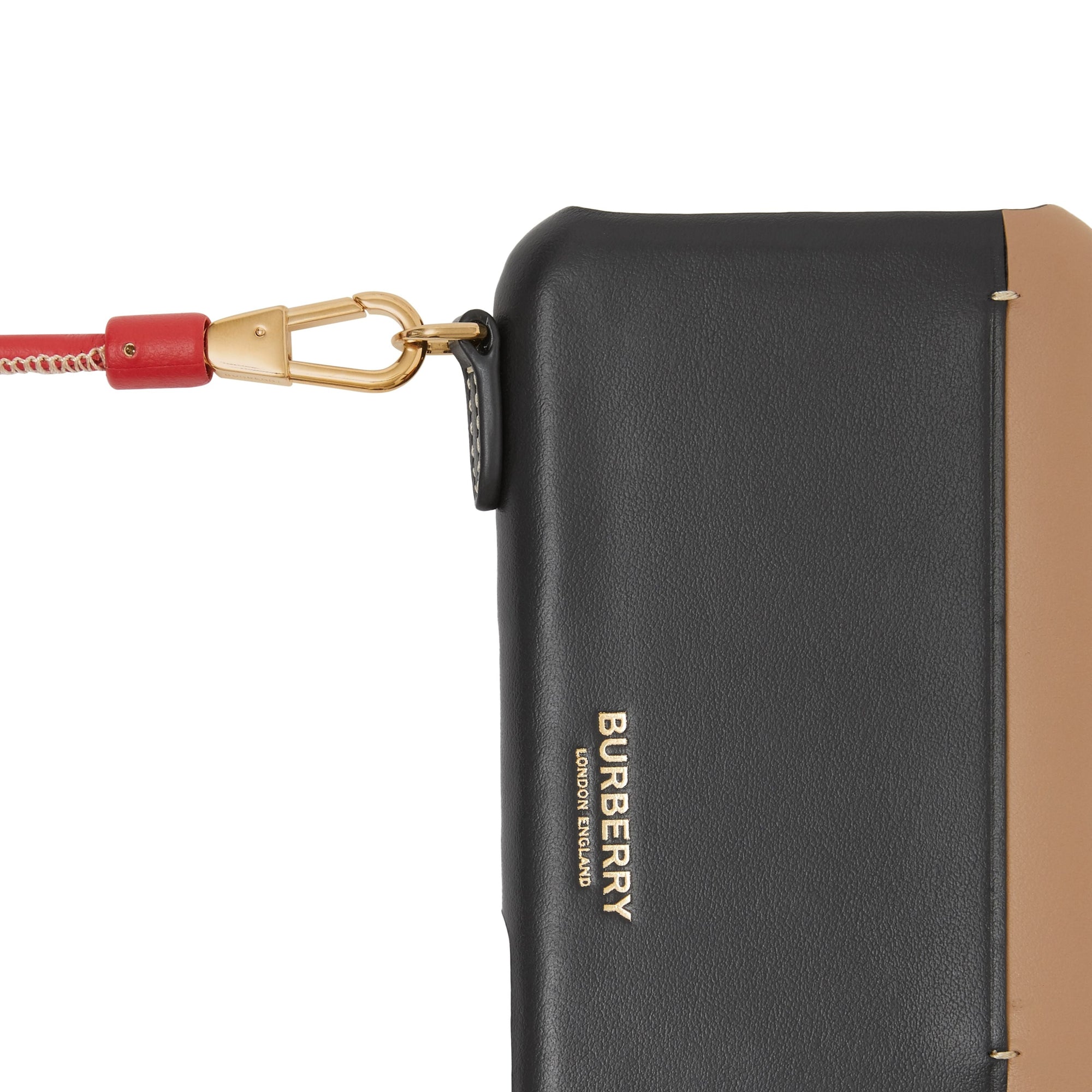 Coque pour iPhone 11 Pro en cuir bicolore avec lanière - Black & Camel