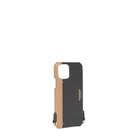 Coque pour iPhone 11 Pro en cuir bicolore avec lanière - Black & Camel
