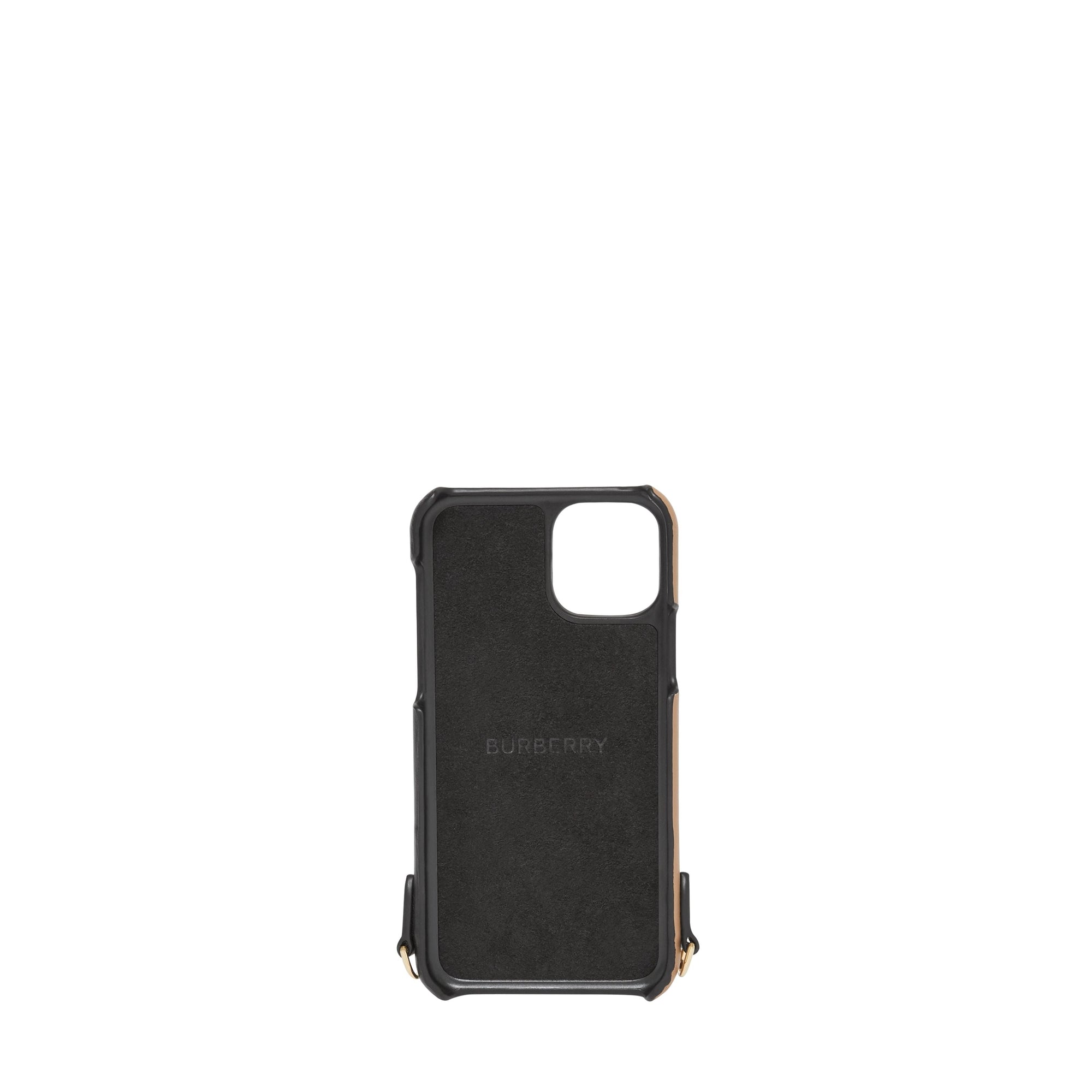 Coque pour iPhone 11 Pro en cuir bicolore avec lanière - Black & Camel