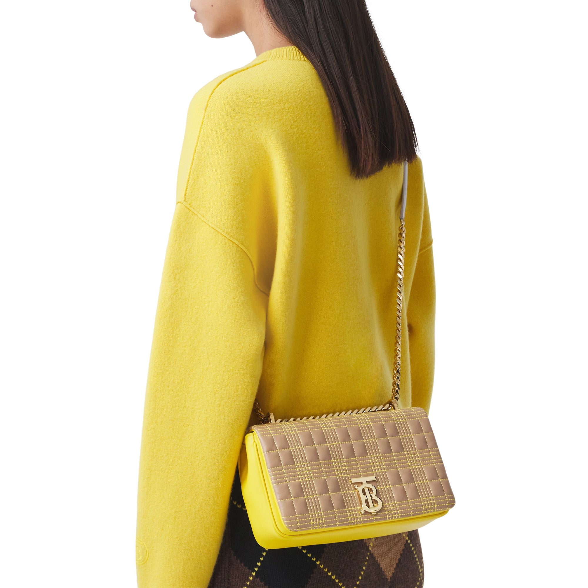 Petit sac Lola matelassé en cuir d'agneau tricolore - Camel & Yellow