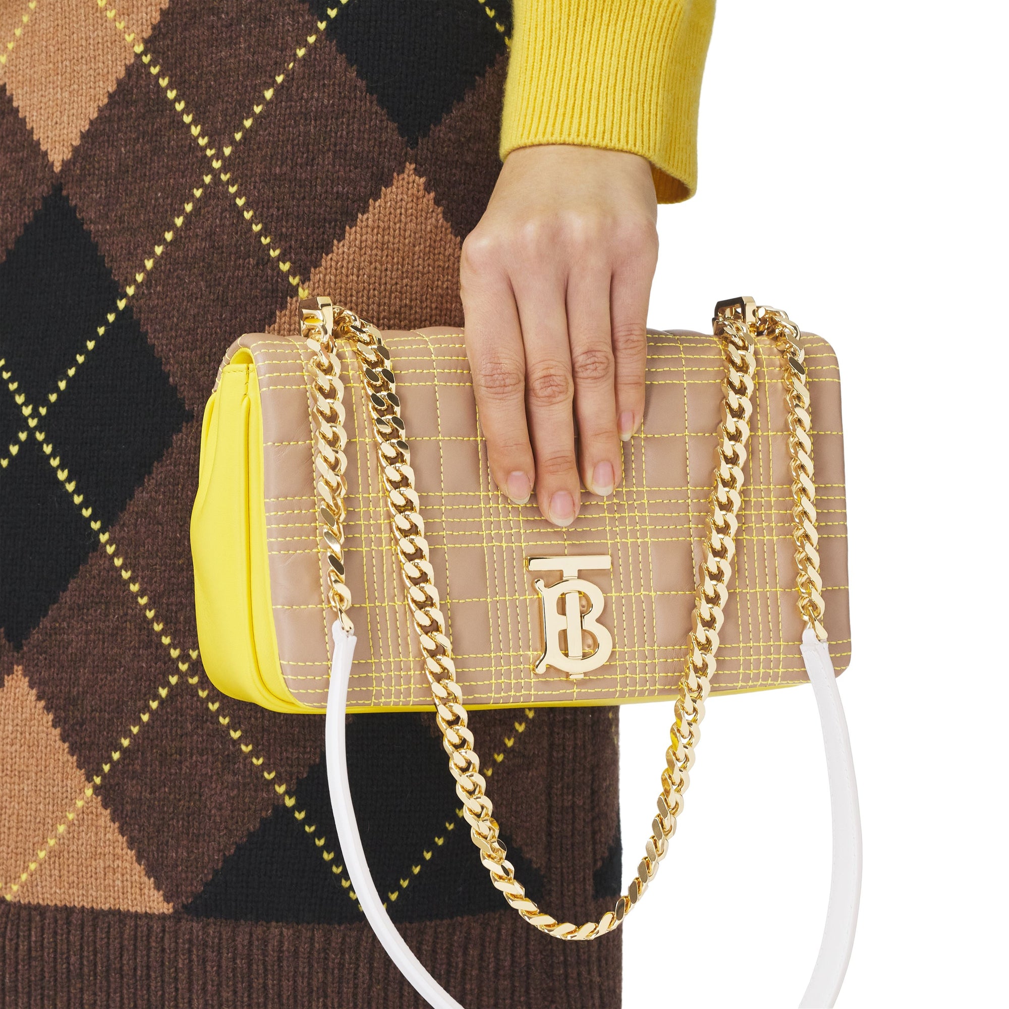 Petit sac Lola matelassé en cuir d'agneau tricolore - Camel & Yellow