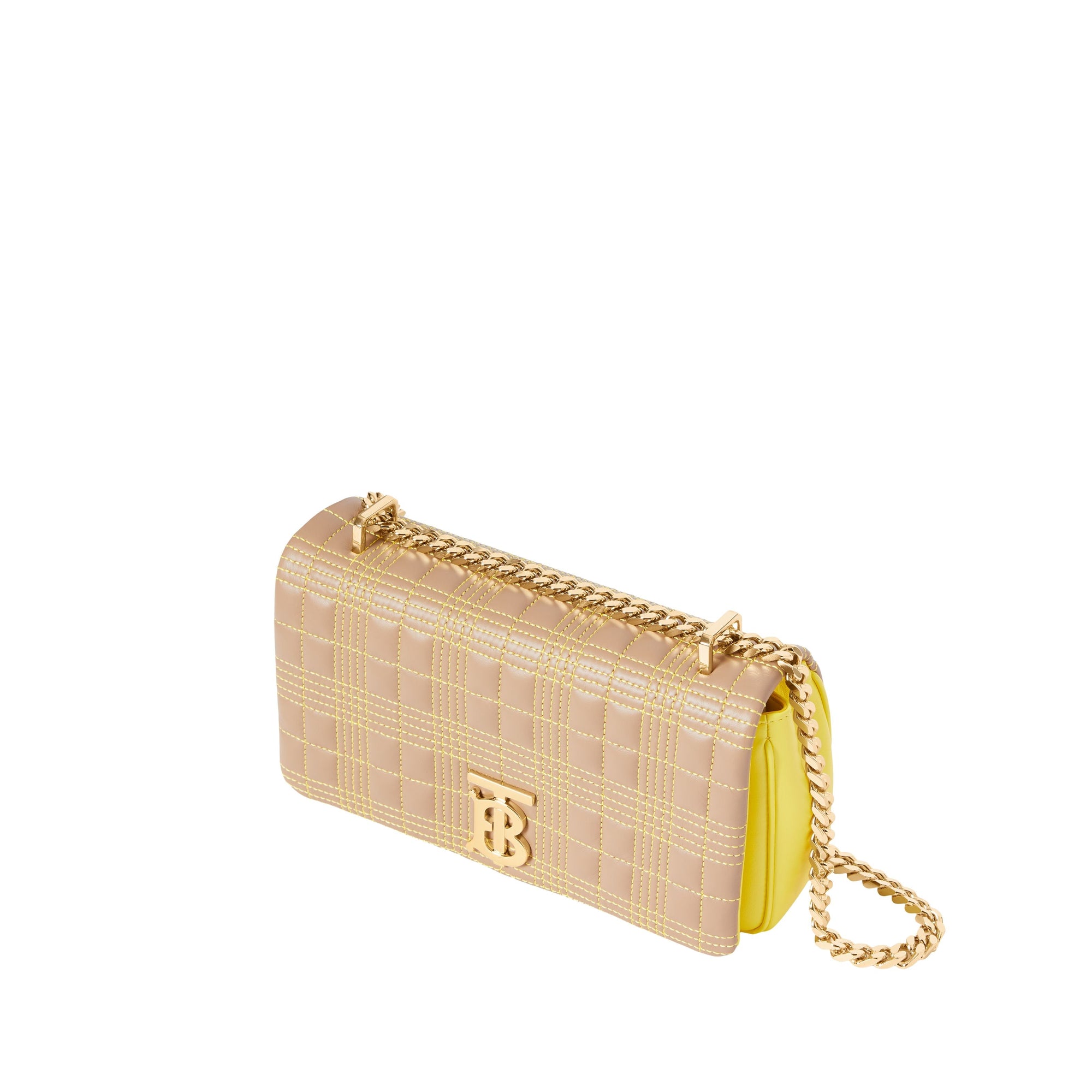 Petit sac Lola matelassé en cuir d'agneau tricolore - Camel & Yellow