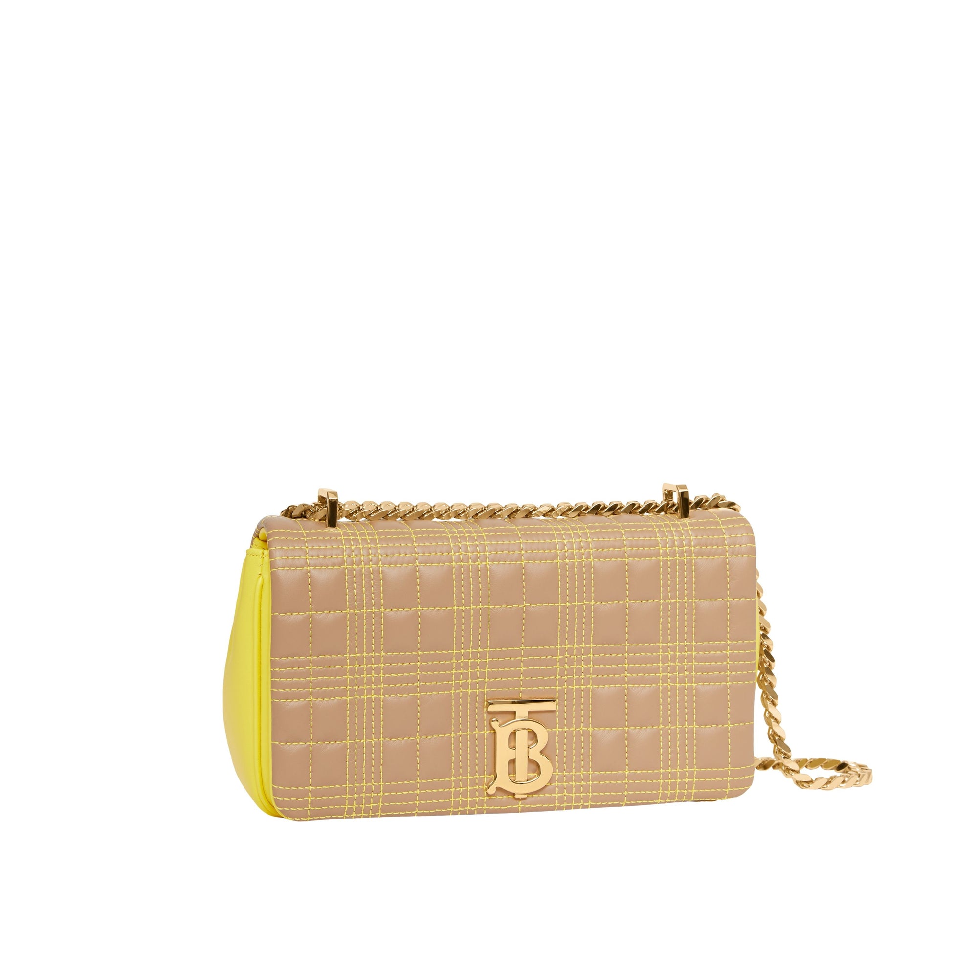 Petit sac Lola matelassé en cuir d'agneau tricolore - Camel & Yellow