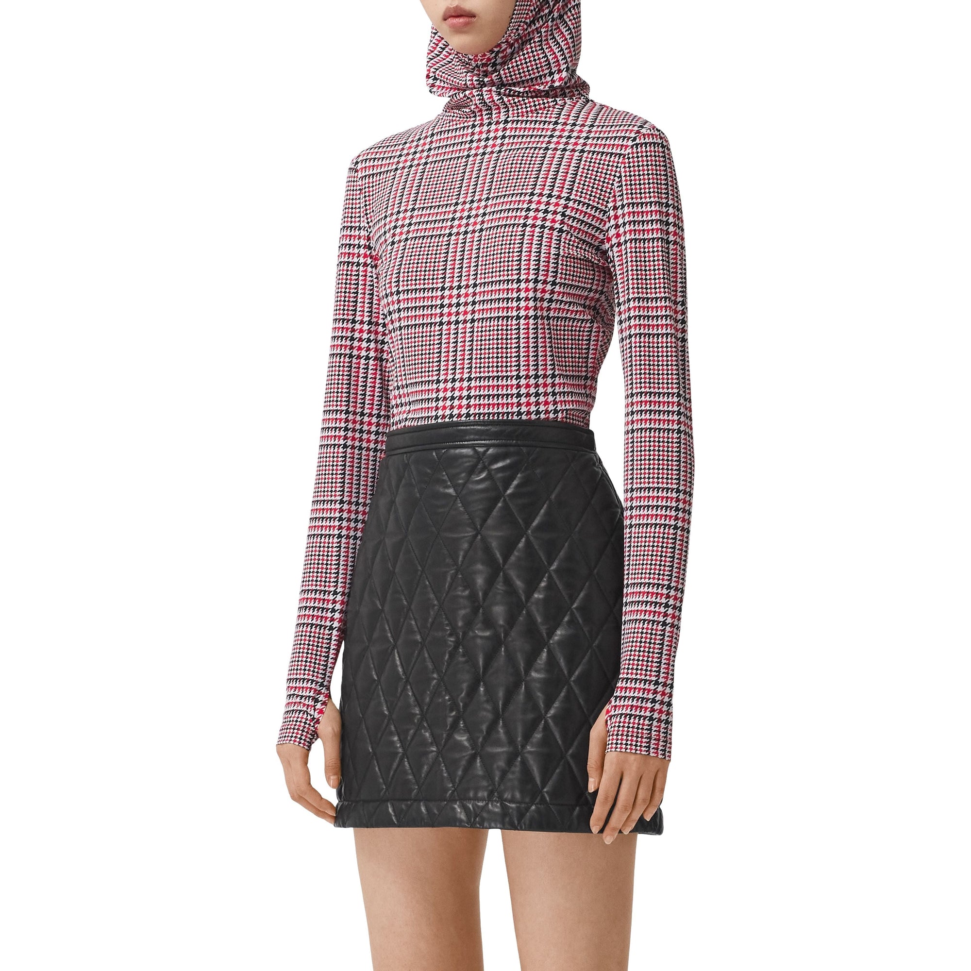 Haut à capuche en jersey stretch Check pied-de-poule - Bright Red