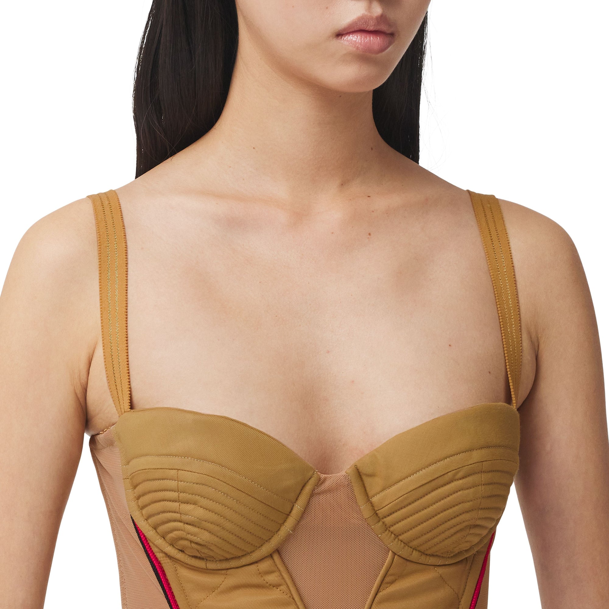 Robe corset en coton technique matelassé - Camel
