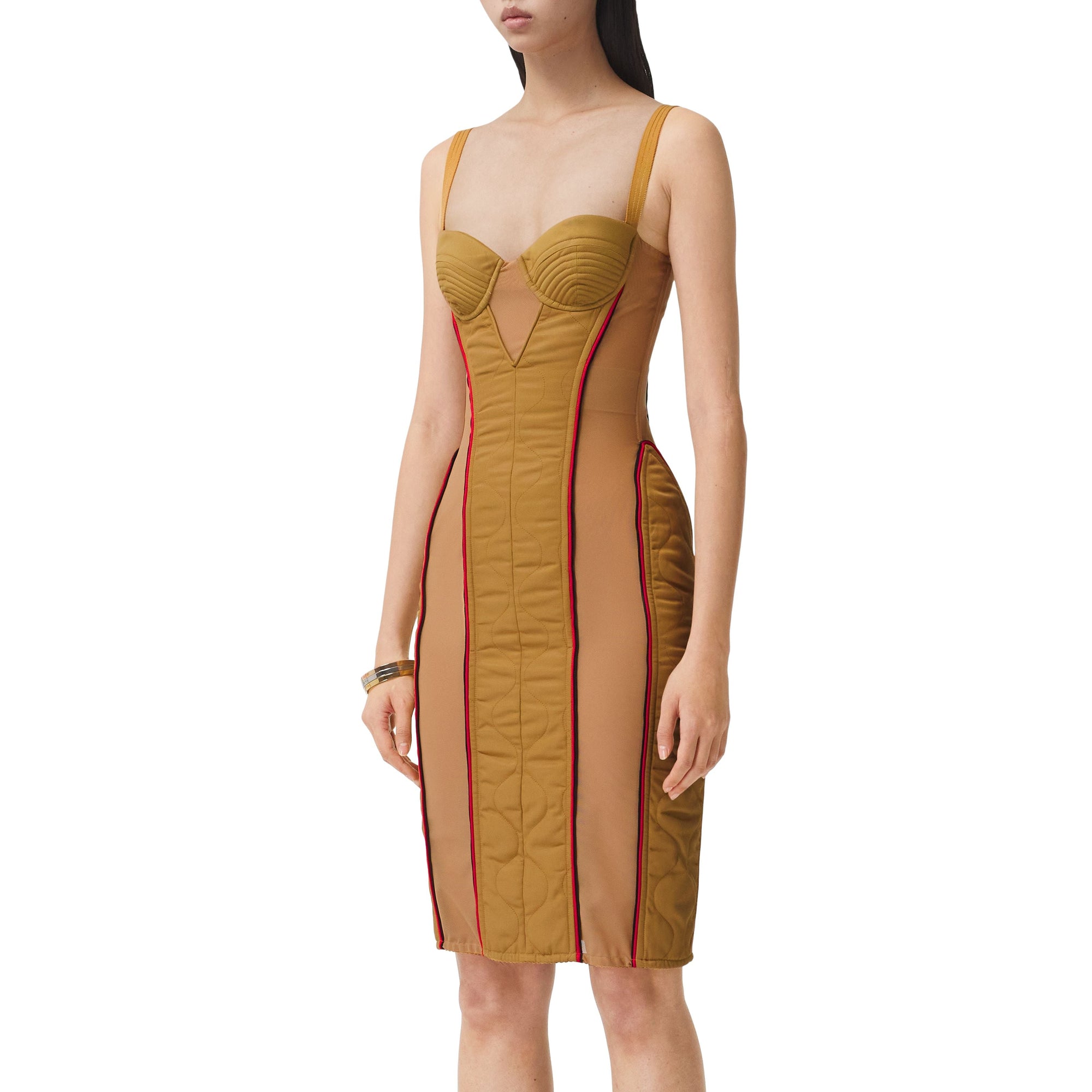 Robe corset en coton technique matelassé - Camel