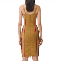 Robe corset en coton technique matelassé - Camel