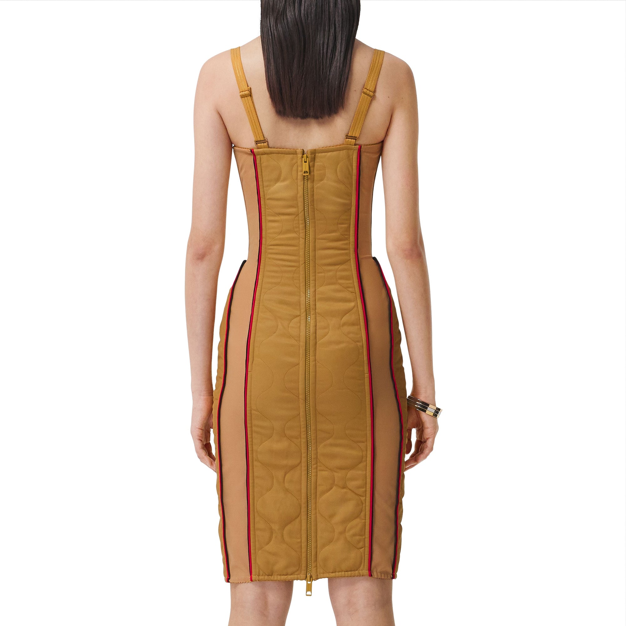 Robe corset en coton technique matelassé - Camel