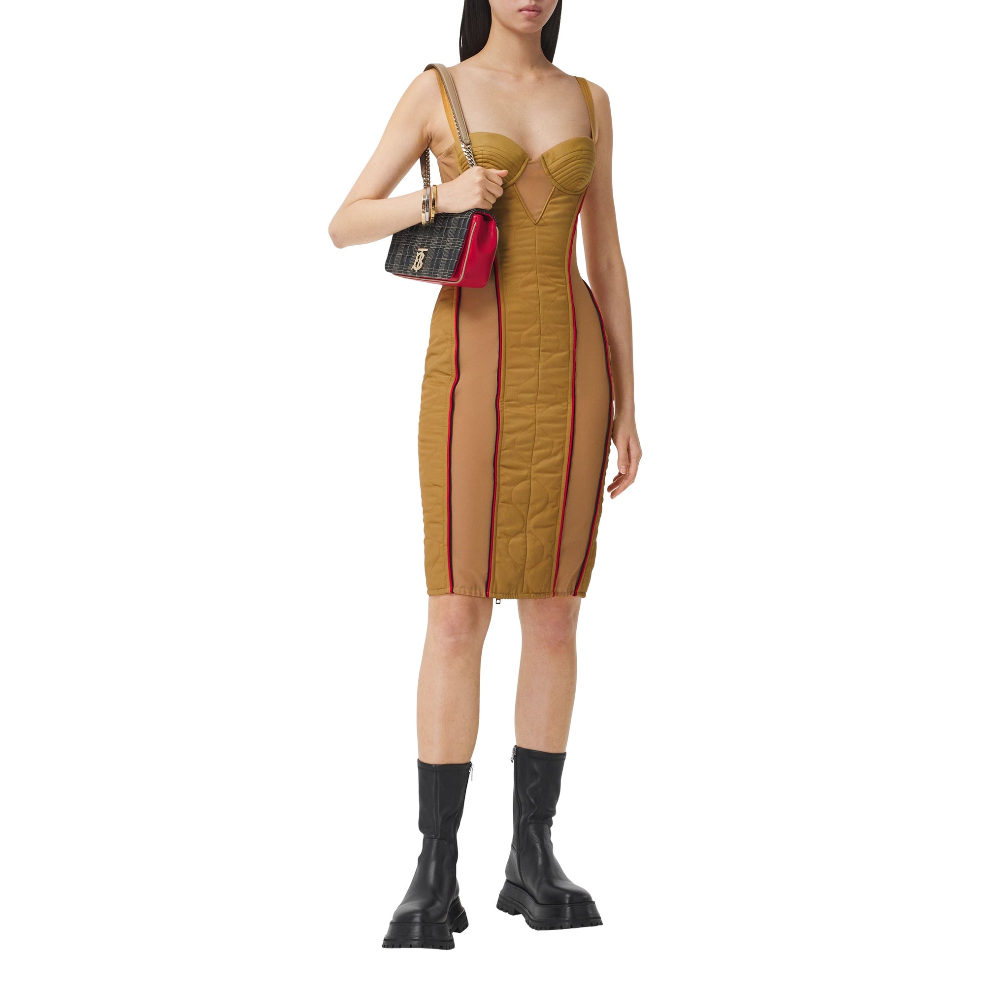 Robe corset en coton technique matelassé - Camel