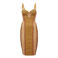 Robe corset en coton technique matelassé - Camel