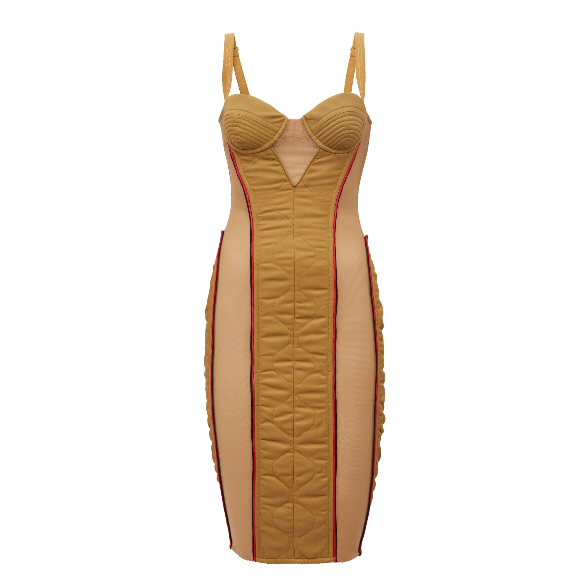 Robe corset en coton technique matelassé - Camel