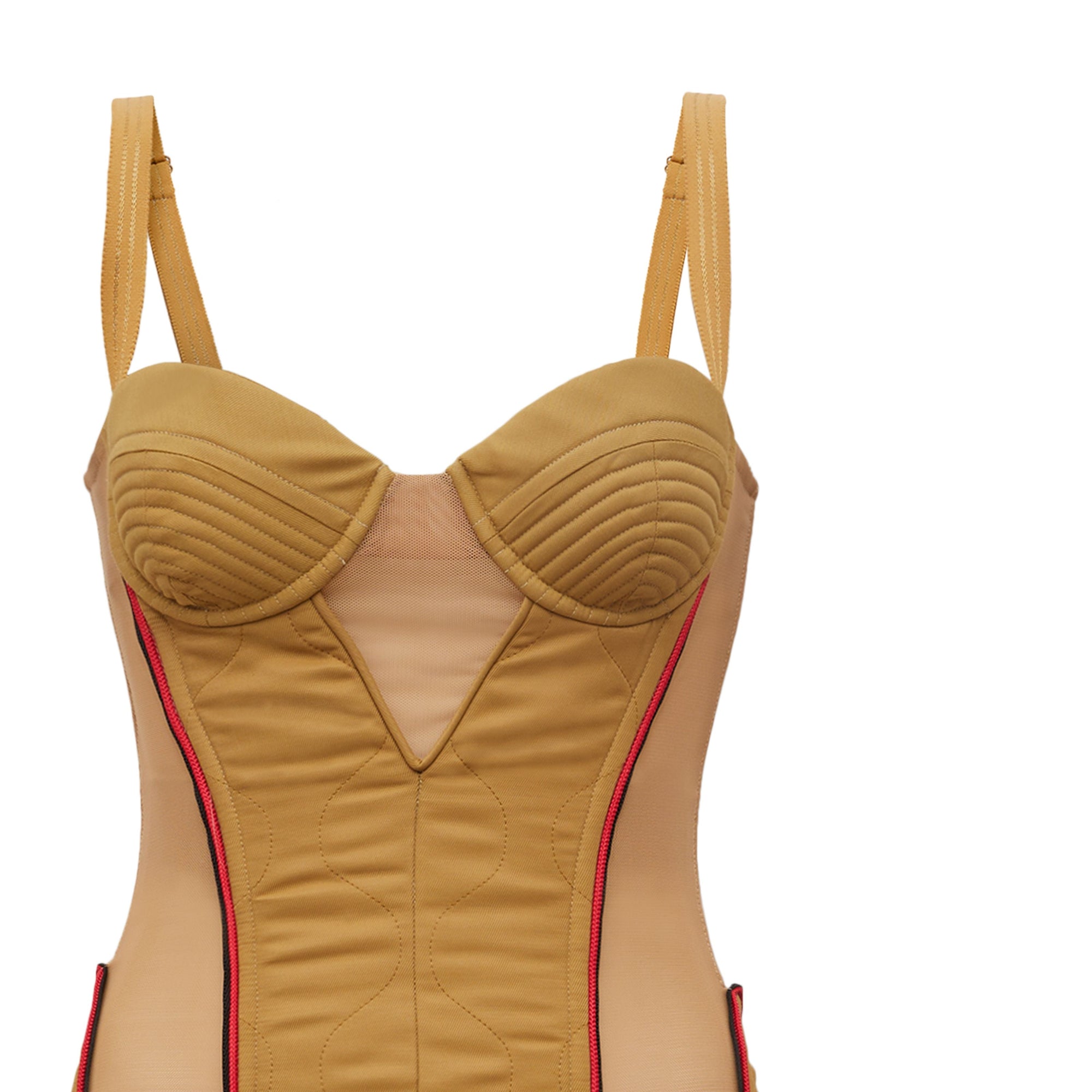 Robe corset en coton technique matelassé - Camel