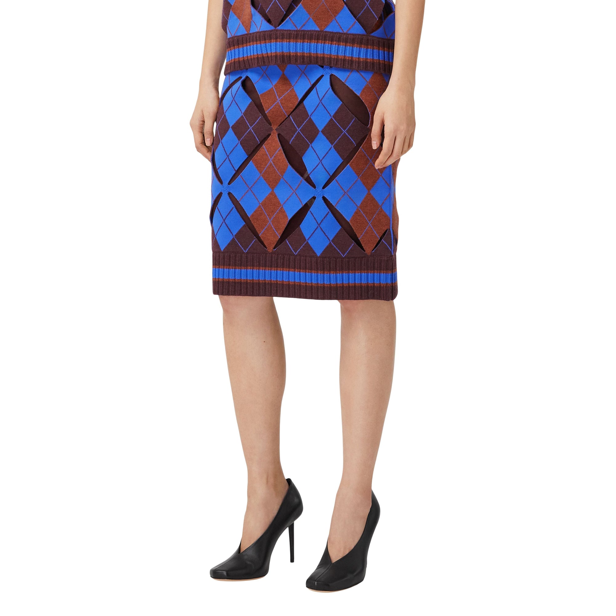 Jupe en jacquard de laine technique argyle avec découpes - Bright Blue