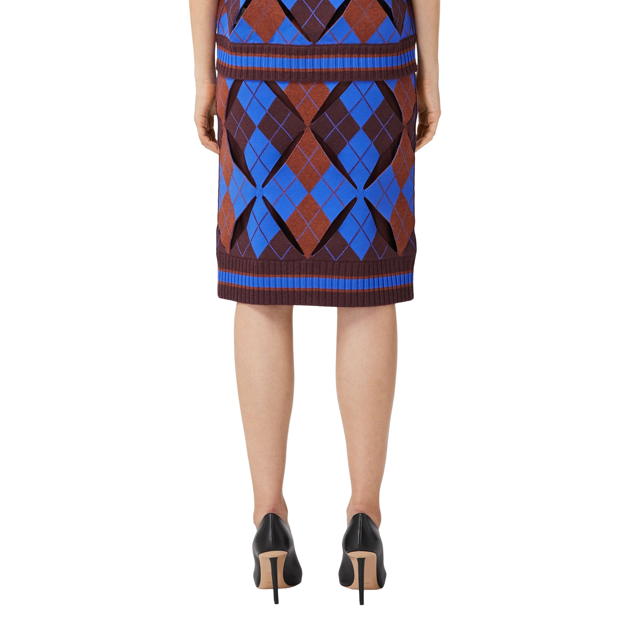 Jupe en jacquard de laine technique argyle avec découpes - Bright Blue