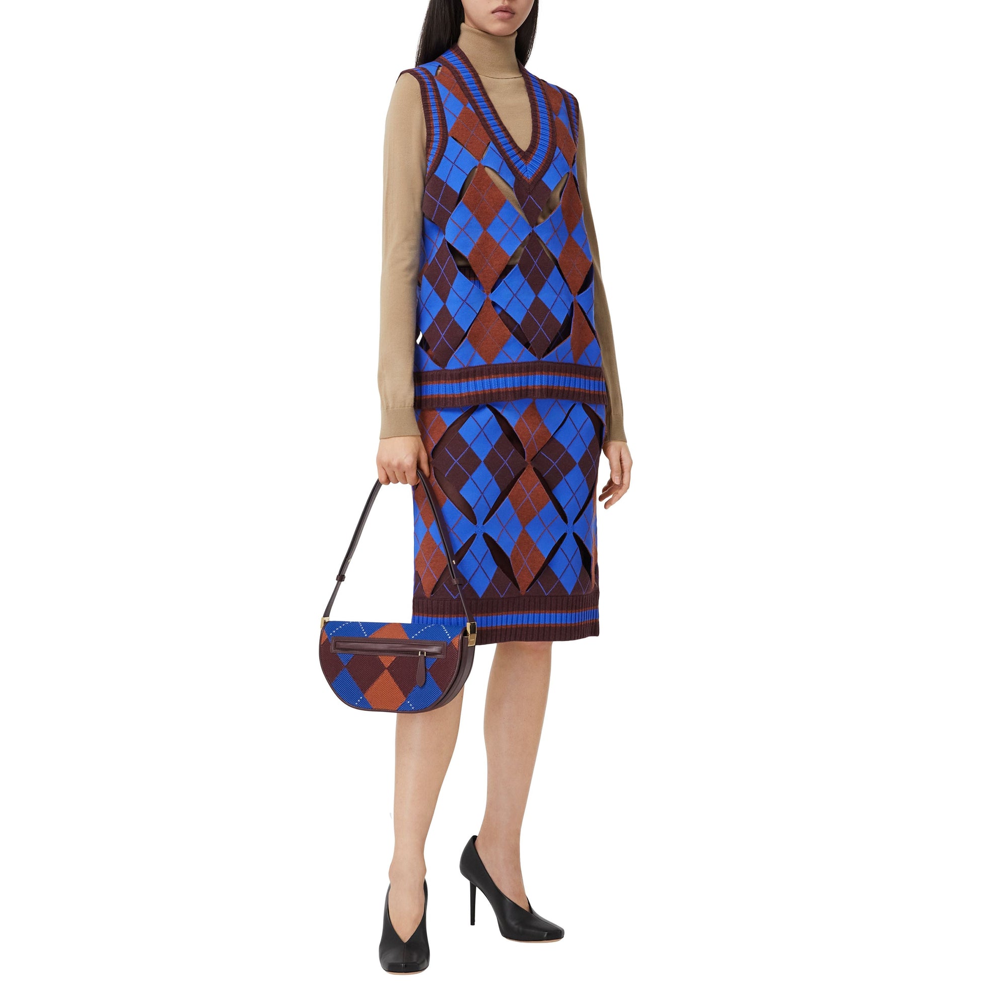 Jupe en jacquard de laine technique argyle avec découpes - Bright Blue