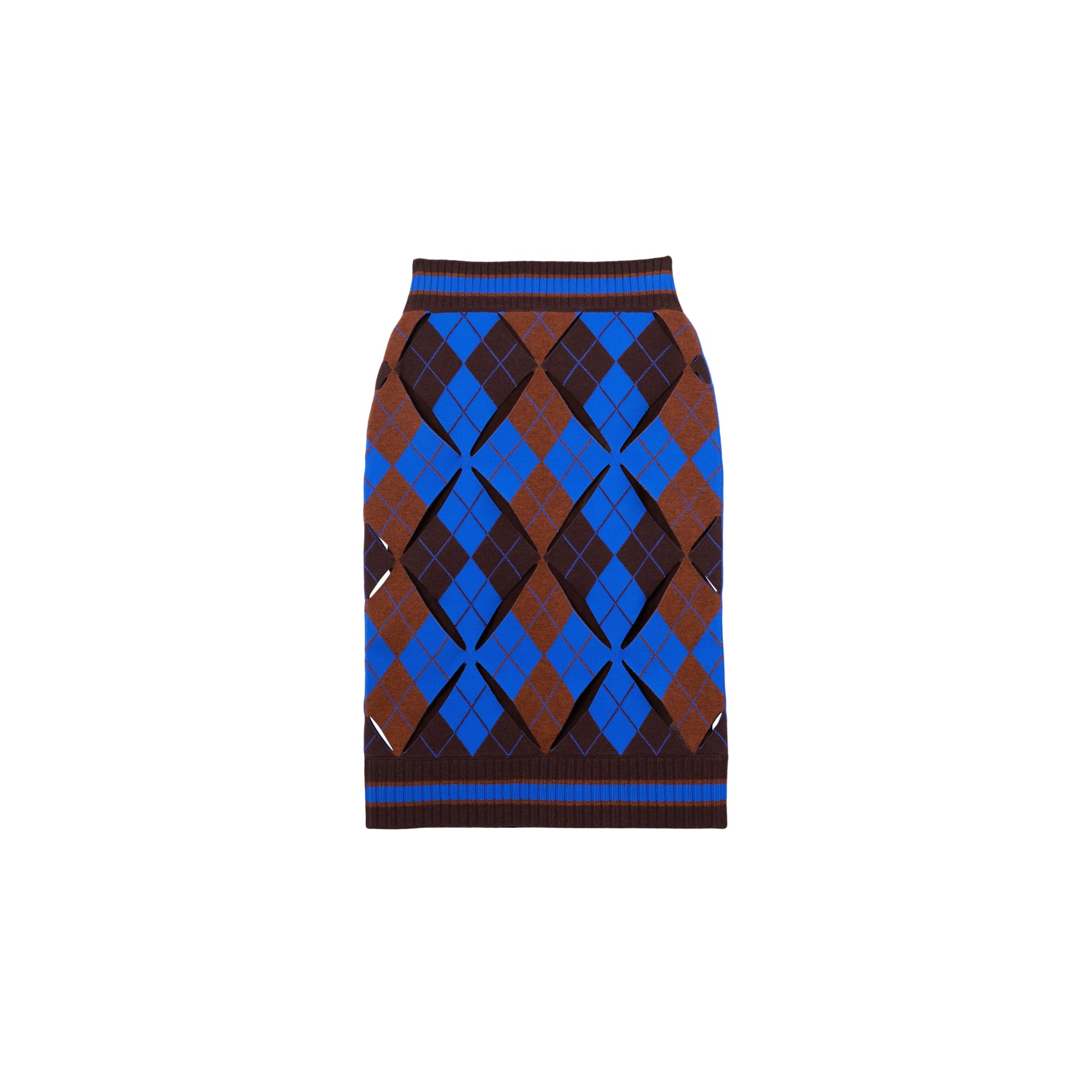 Jupe en jacquard de laine technique argyle avec découpes - Bright Blue
