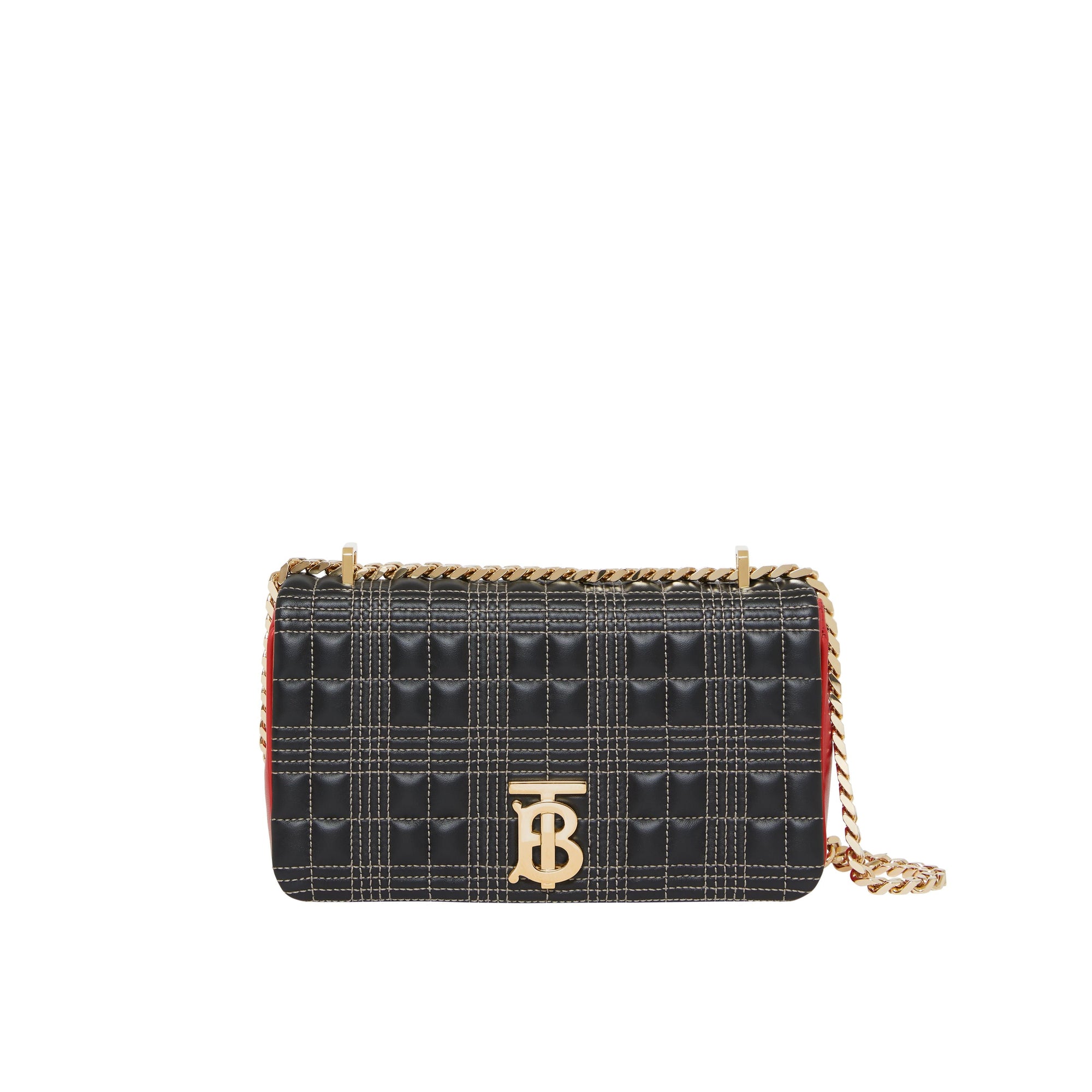 Petit sac Lola matelassé en cuir d'agneau tricolore - Black & Red & Camel