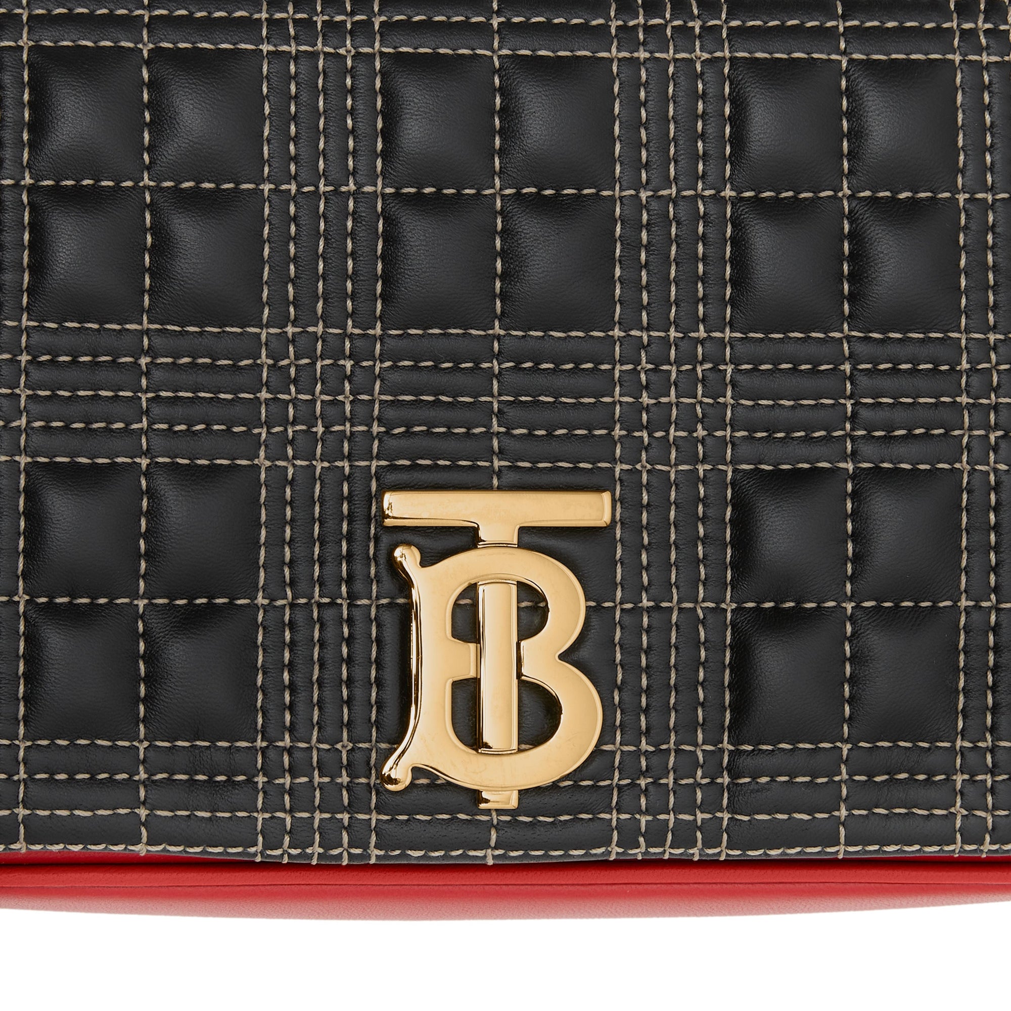 Petit sac Lola matelassé en cuir d'agneau tricolore - Black & Red & Camel