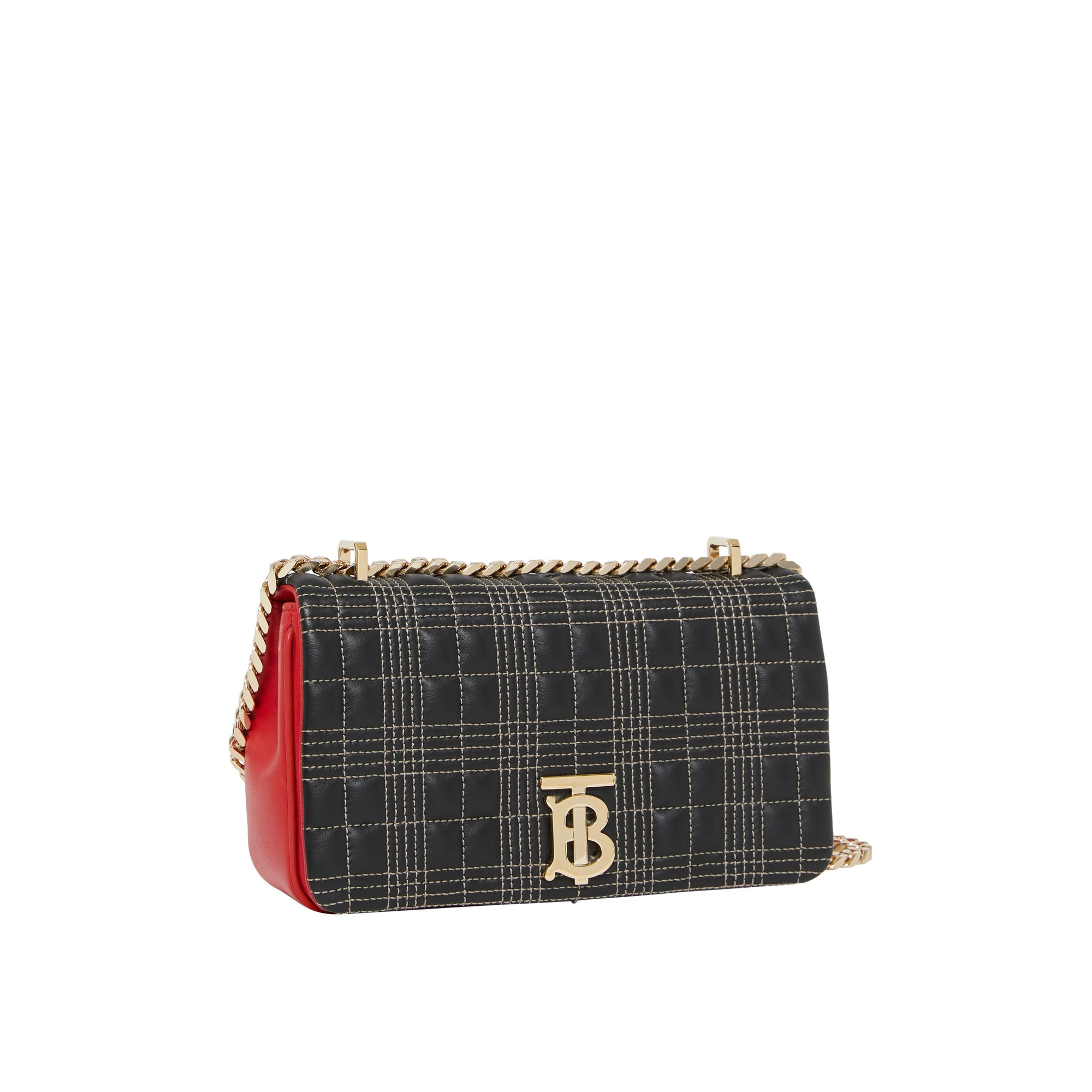 Petit sac Lola matelassé en cuir d'agneau tricolore - Black & Red & Camel